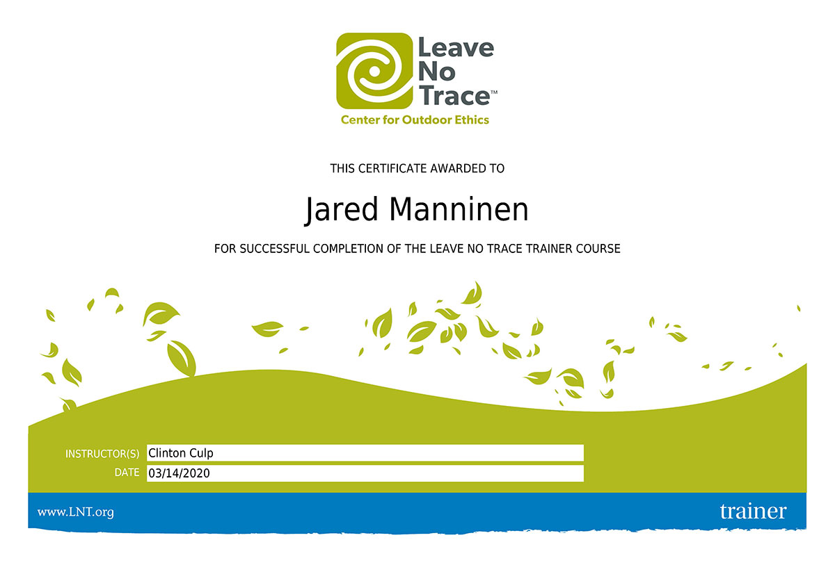 Leave No Trace Trainer Certificate