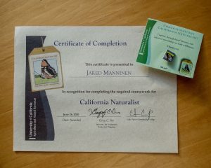 California Naturalist Certificate and Pin
