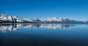 Lake Tahoe and snowy mountains