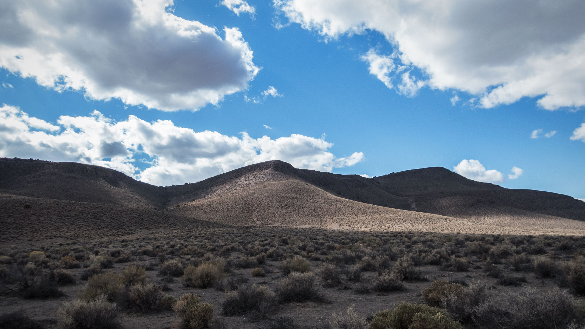 Blue skies and puffy clouds in Nevada's high desert